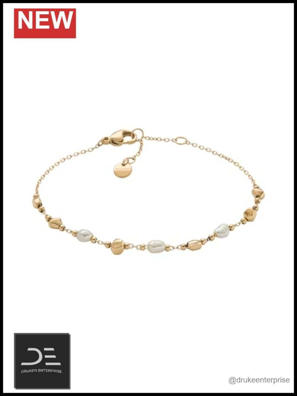 Skagen Women's Gold Stainless Steel Bangle Bracelet with Freshwater Pearls